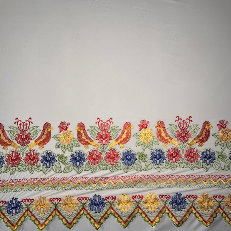 Floral Bird Embroidered Fabric | Polyester