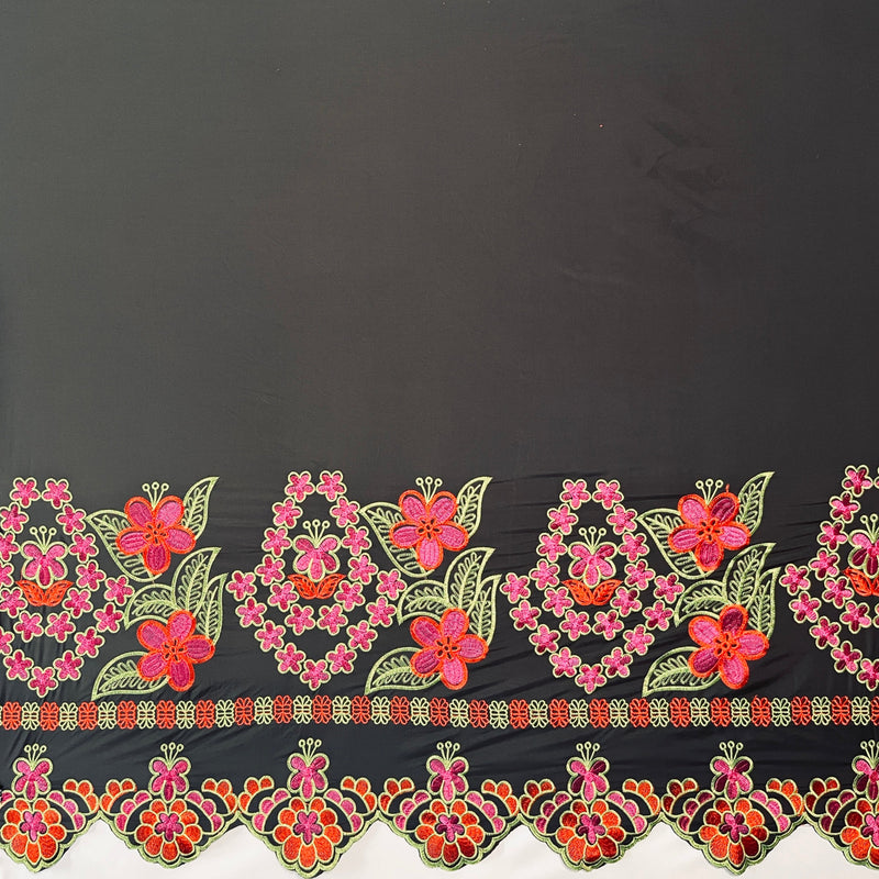 Floral Embroidered Border Fabric| Polyester