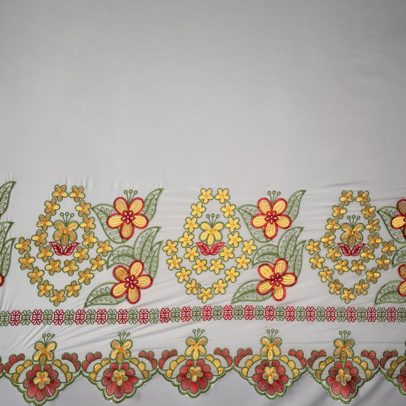 Floral Embroidered Border Fabric| Polyester