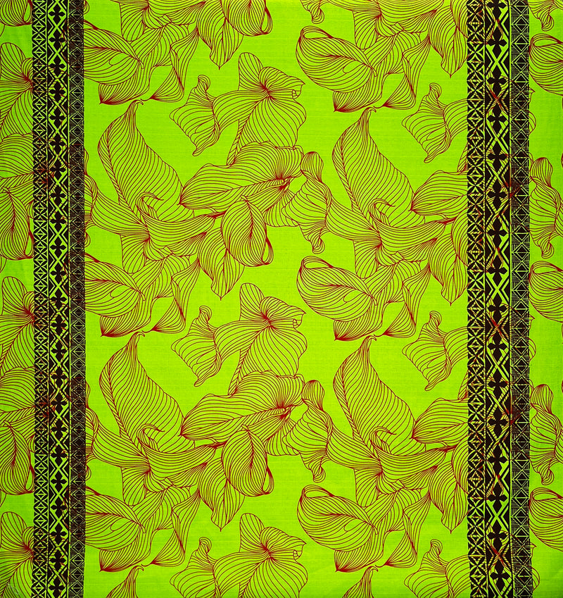 Lily with Tapa Double Border  | Cotton Light Barkcloth Fabric