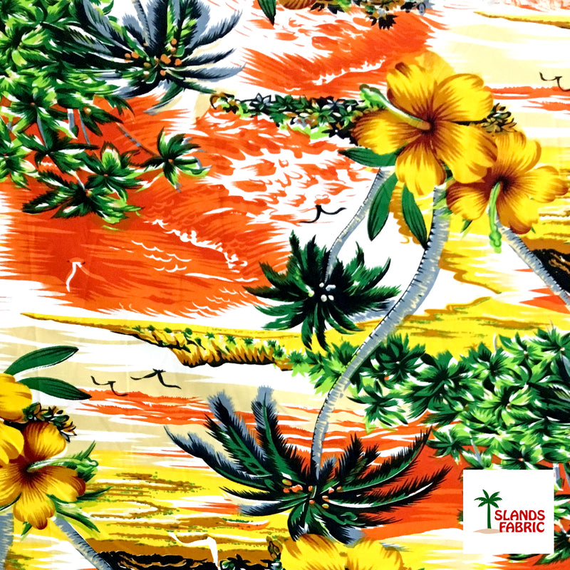 Hibiscus Hawaiian Sunset Fabric | Peachskin
