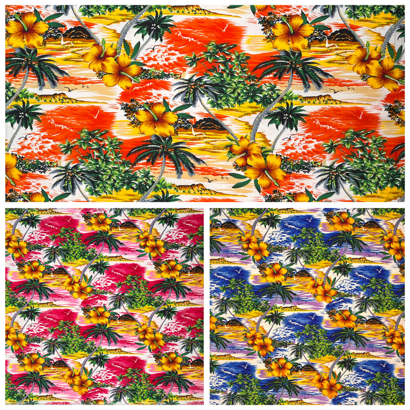 Hibiscus Hawaiian Sunset Fabric | Peachskin