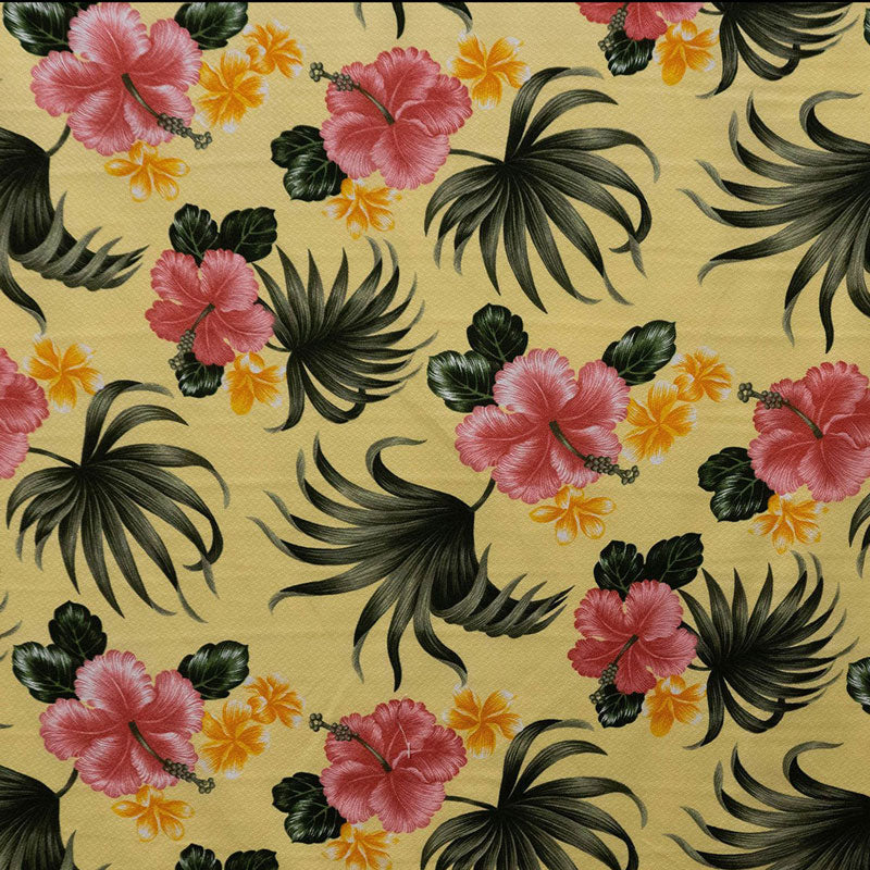 Hibiscus Plumerias Palm & Elephant Ear leaves | Upholstery Fabric Yellow