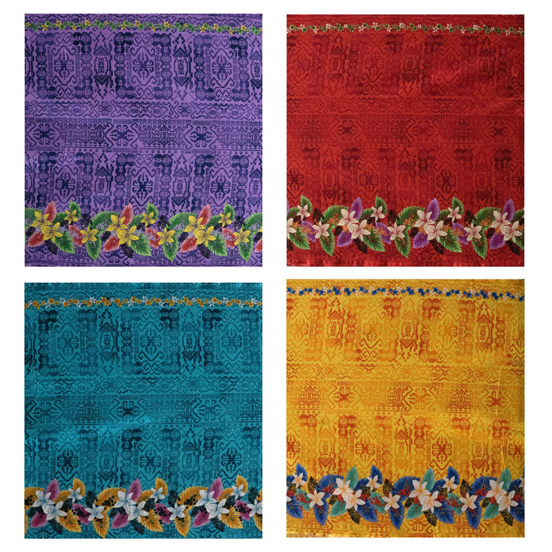 Tropical Flowers and Leaves Double Border | Peachskin Fabric