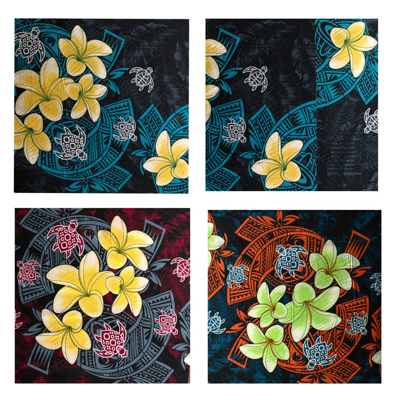 Plumeria Turtles Traditional Tribal design Fabric | Peachskin