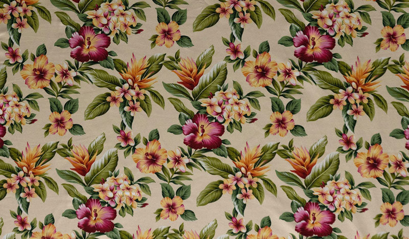 Plumeria/Hibiscus/Banana Leaf | Upholstery Fabric Beige