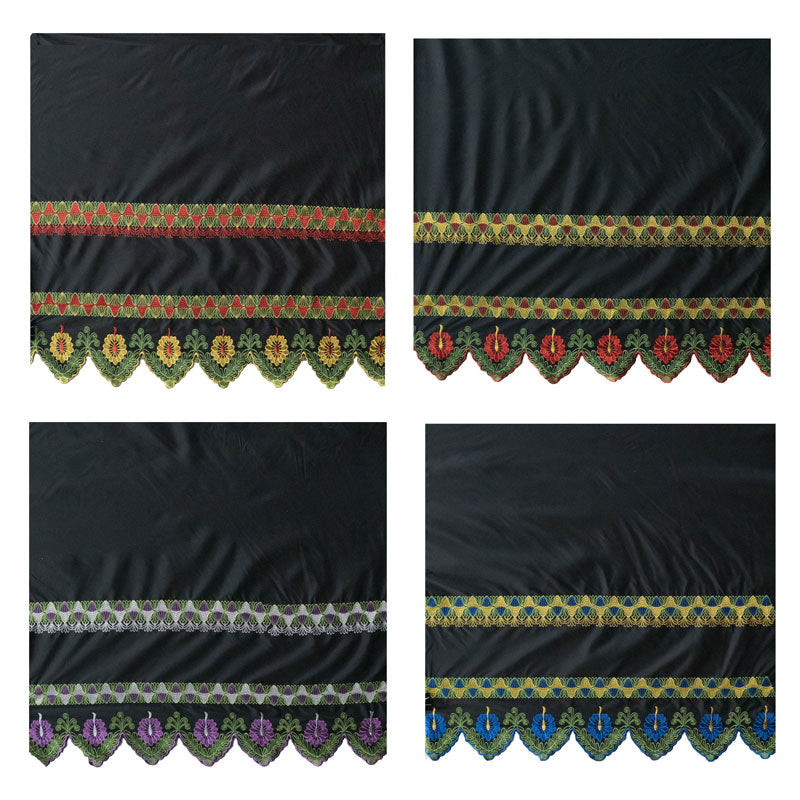 Single Anthurim Embroidered Border Fabric | Polyester