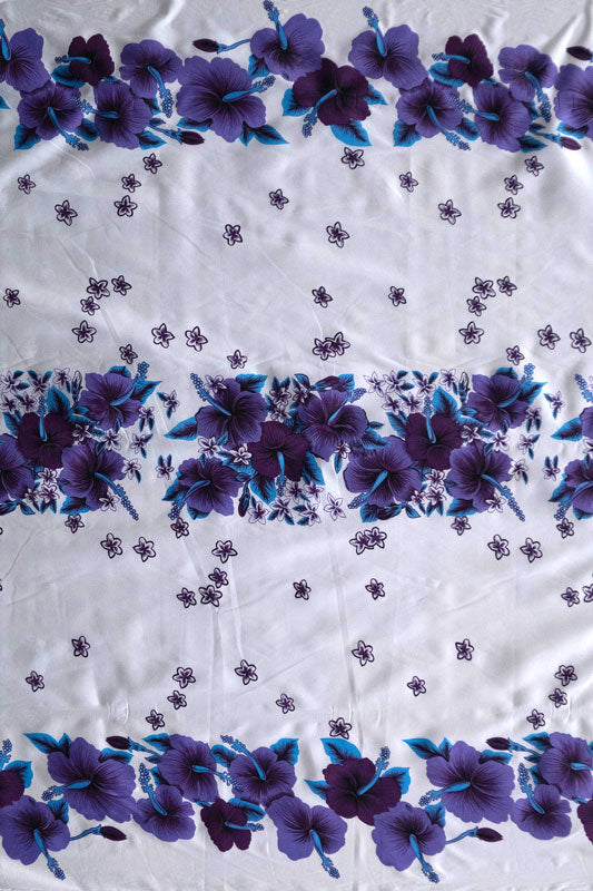 Hibiscus Triple Border | Polyester Fabric  Blue