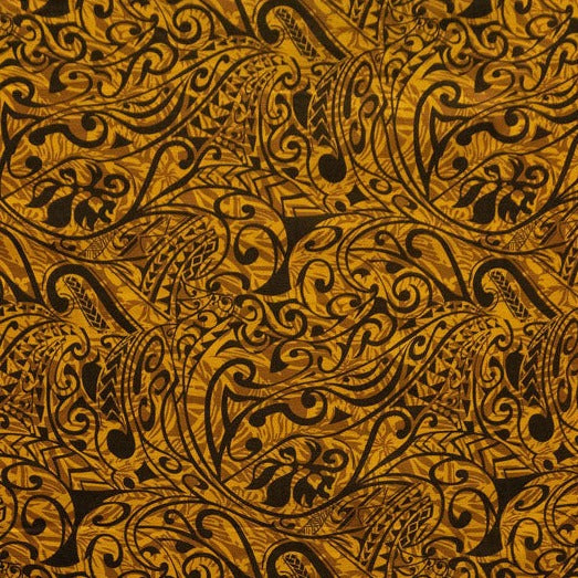 Polynesian Tribal Stems & Leaves All Over design | Cotton Light Barkcloth Fabric