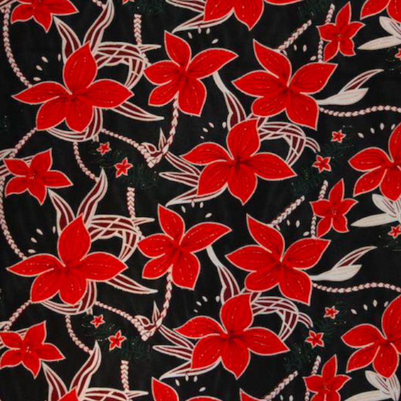 Large All Over Plumeria | Glitter Polyester Fabric Black