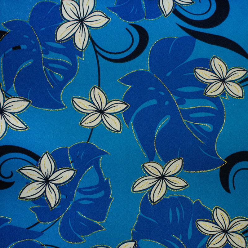 Plumeria flower Monstera leaves | Polyester Fabric  Blue