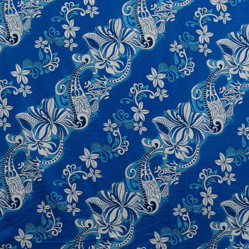 Hibiscus Plumeria Sea Turtle Swirl Design | Polyester Fabric Royal