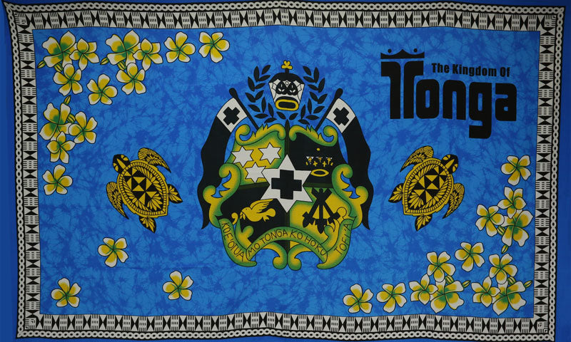 The Kingdom of Tonga Seal Plumerias Sea Turtles  | Polyester Tupenu