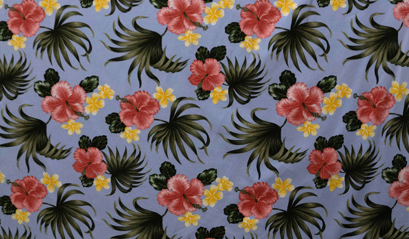 Hibiscus Plumerias Palm & Elephant Ear leaves | Upholstery Fabric Periwinkle
