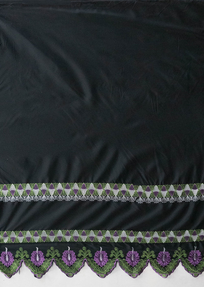 Single Anthurim Embroidered Border | Polyester Fabric
