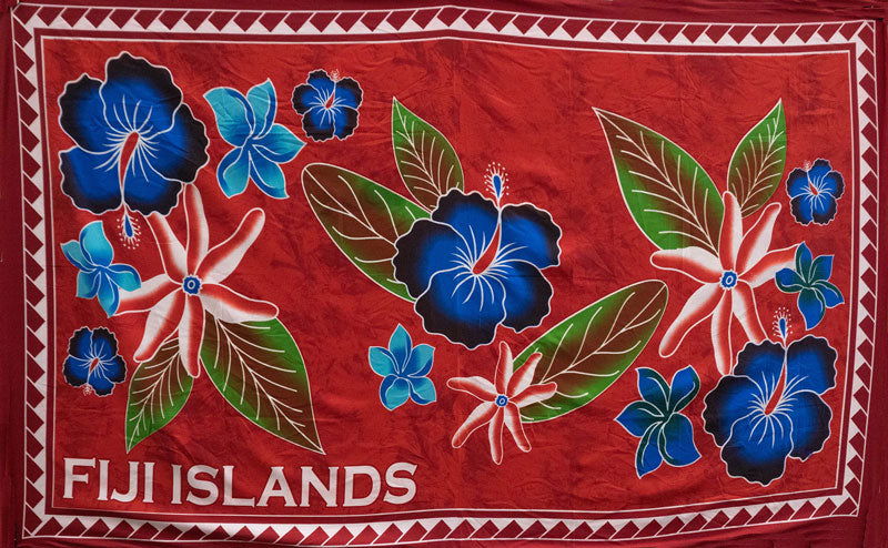 Fiji Islands Topical Flowers/Banana Leaf | Sarong Red