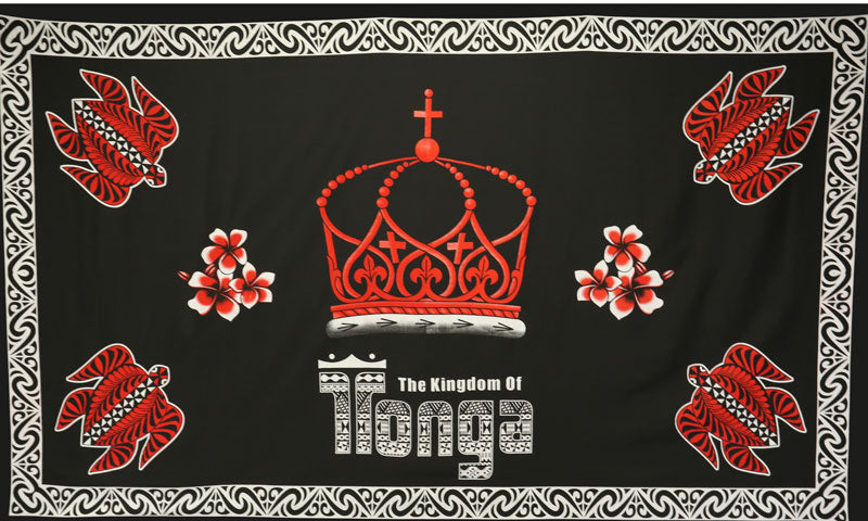 Kingdom of Tonga Crown/Turtle/Plumeria | Sarong Black