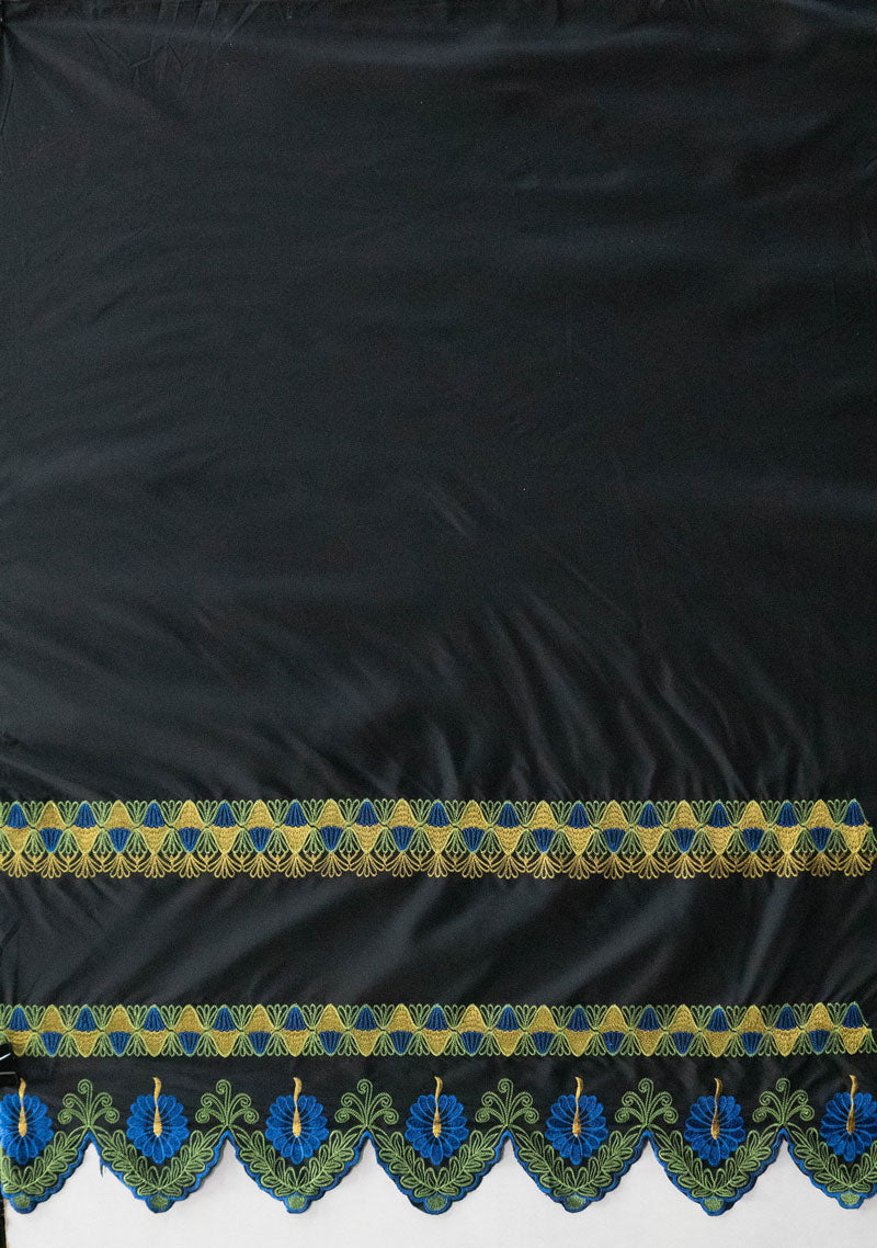 Single Anthurim Embroidered Border Fabric | Polyester