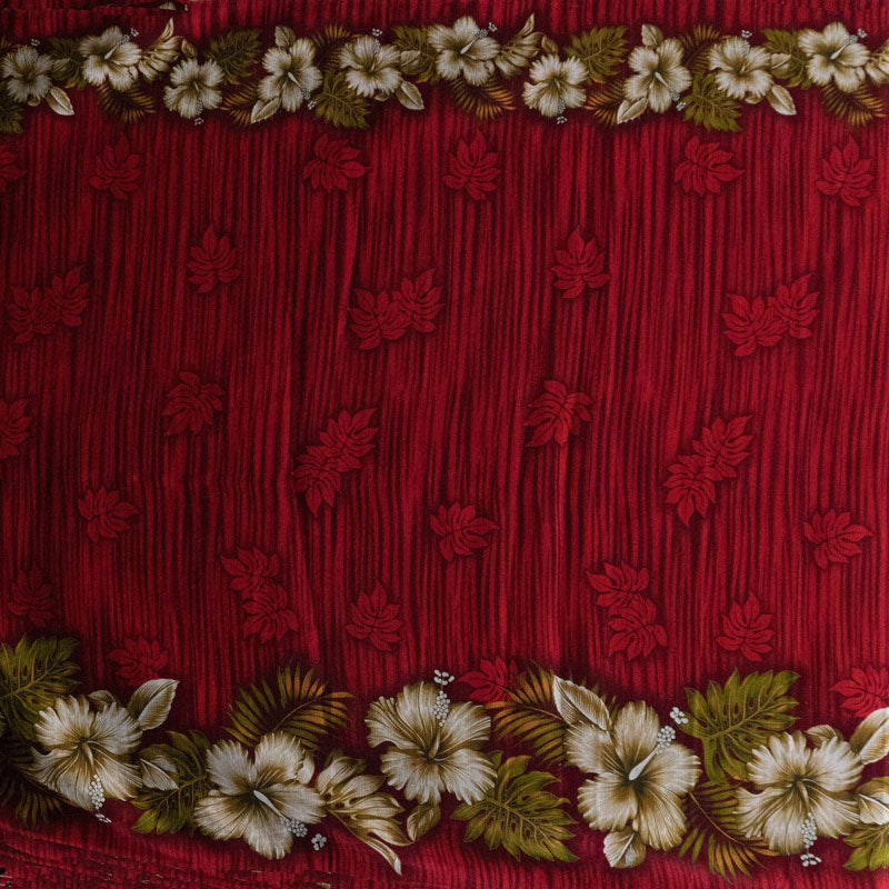 Hibiscus Palm Split leaf Double Border design | Cotton Light Barkcloth Fabric