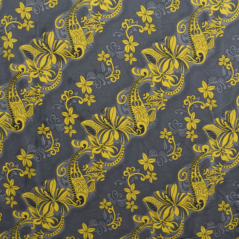 Hibiscus Plumeria Sea Turtle Swirl Design | Polyester Fabric Gray