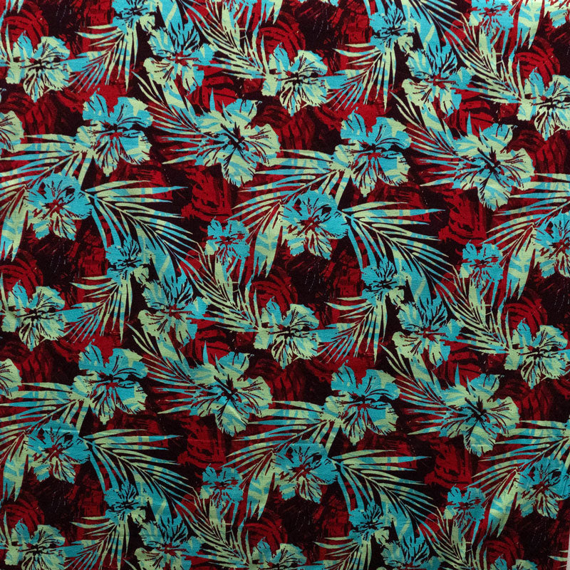 Hibiscus Palm Watercolor design Fabric | Cotton Light Barkcloth