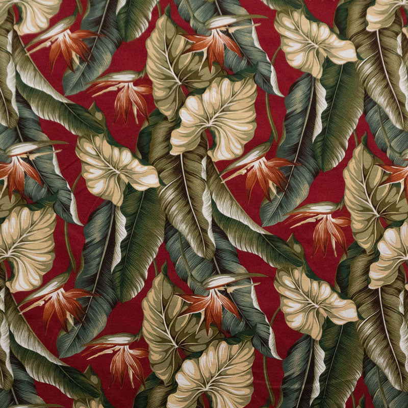Bird of Paradise Tropical Leaves |Red | Cotton Heavy-Barkcloth Fabric
