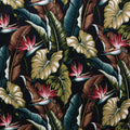 Bird of Paradise Tropical Leaves |Black | Cotton Heavy-Barkcloth Fabric