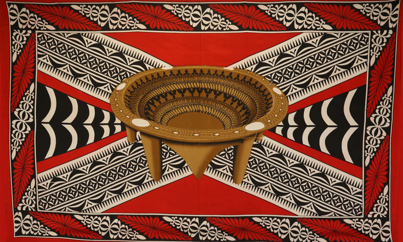Kingdom of Tonga Kava Bowl All Around Border Crossing pattern | Sarong Red