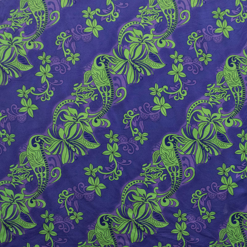 Hibiscus Plumeria Sea Turtle Swirl Design | Polyester Fabric Teal