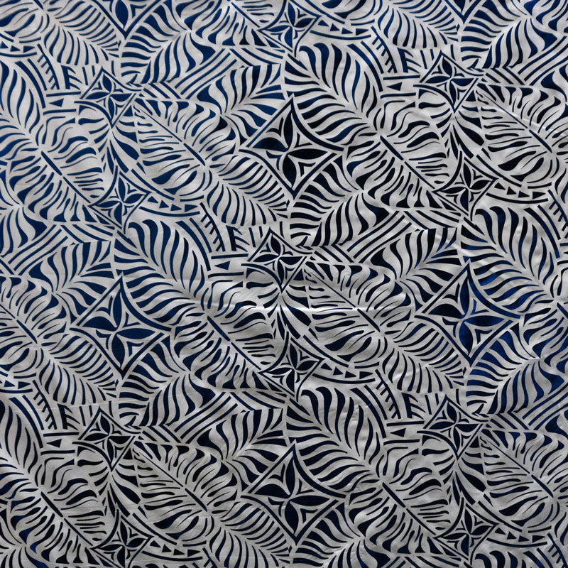 Monstera Leaf Tiara | Polyester Foil Printed Fabric Blue