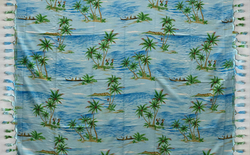 Palm Tree Hula dancers Sarong with Fringes  Blue