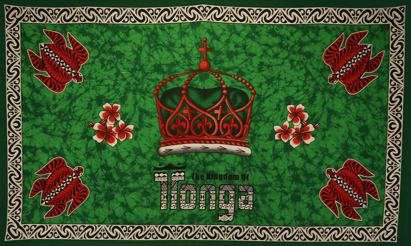 Kingdom of Tonga Crown/Turtle/Plumeria | Sarong Green