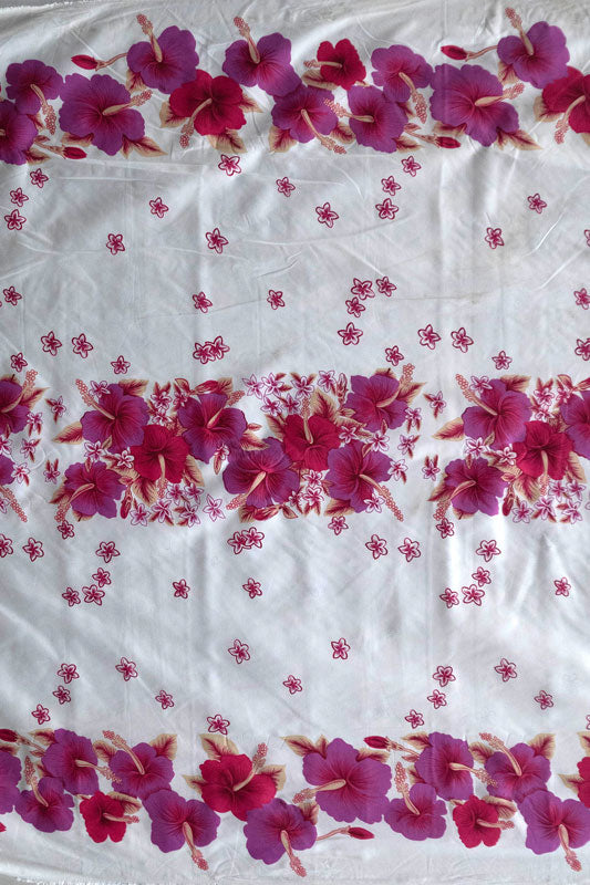 Hibiscus Triple Border | Polyester Fabric  Pink