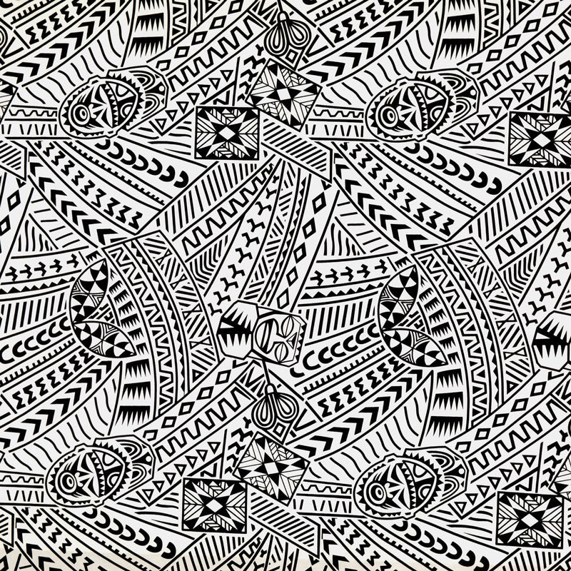 Polynesian Tiki Tribal Design Fabric | Polyester Flocking