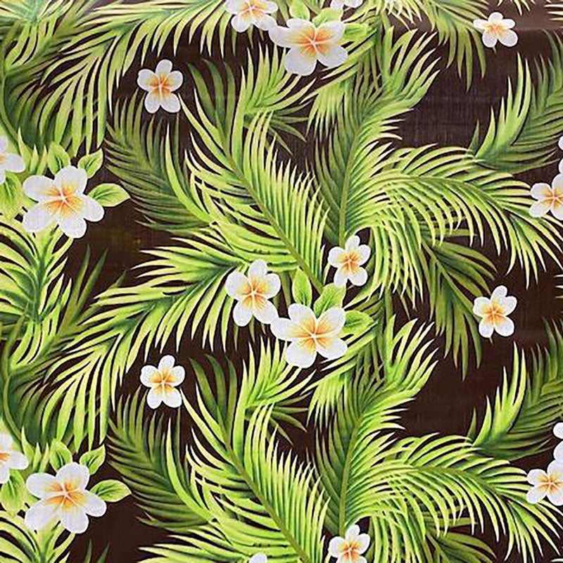 Plumeria Flowers & Palm Leaves | Polyester Fabric Brown
