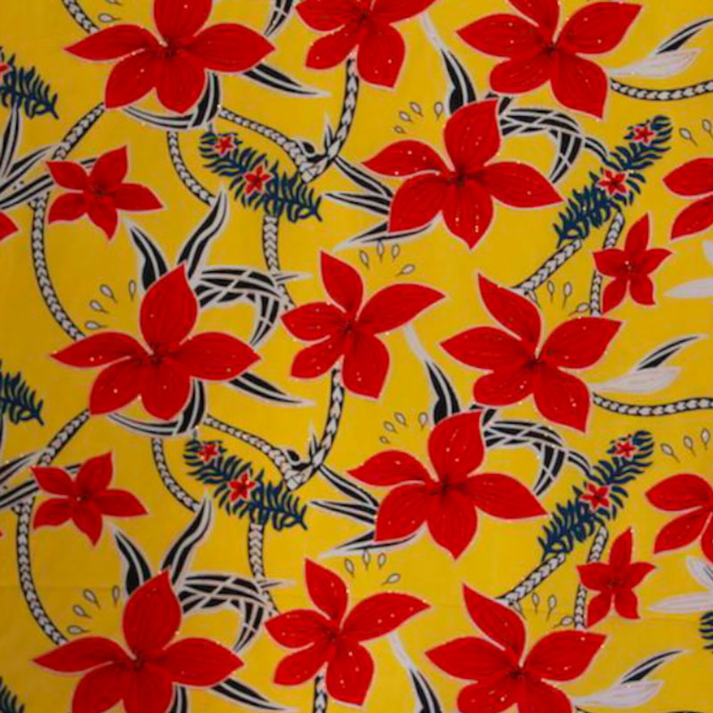 Large All Over Plumeria | Glitter Polyester Fabric Yellow