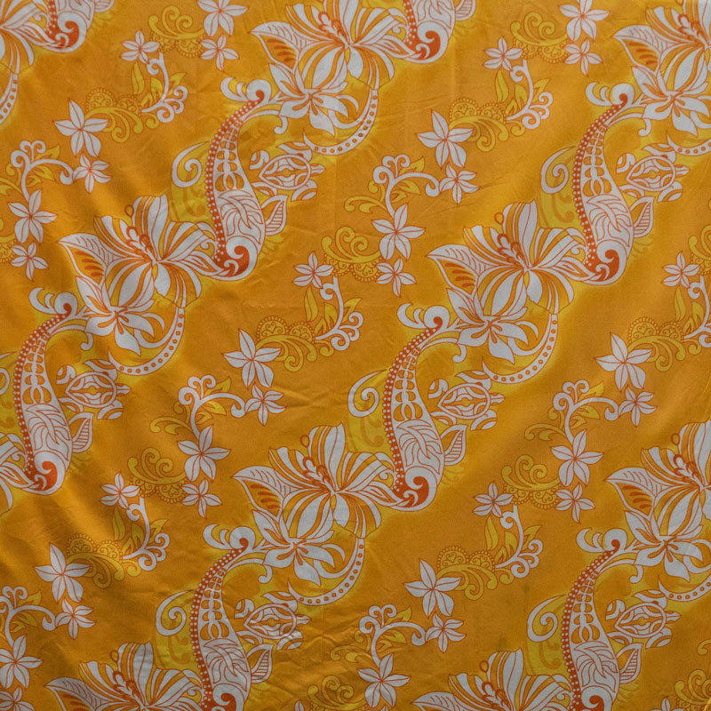 Hibiscus Plumeria Sea Turtle Swirl Design | Polyester Fabric Yellow