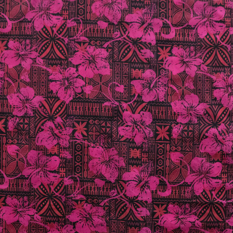 Hibiscus on Traditional Tapa design | Polyester Fabric