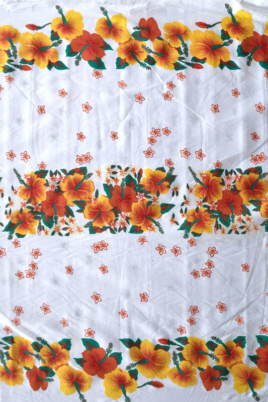 Hibiscus Triple Border | Polyester Fabric Yellow