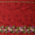 Tropical Flowers and Leaves Double Border | Peachskin Fabric Red