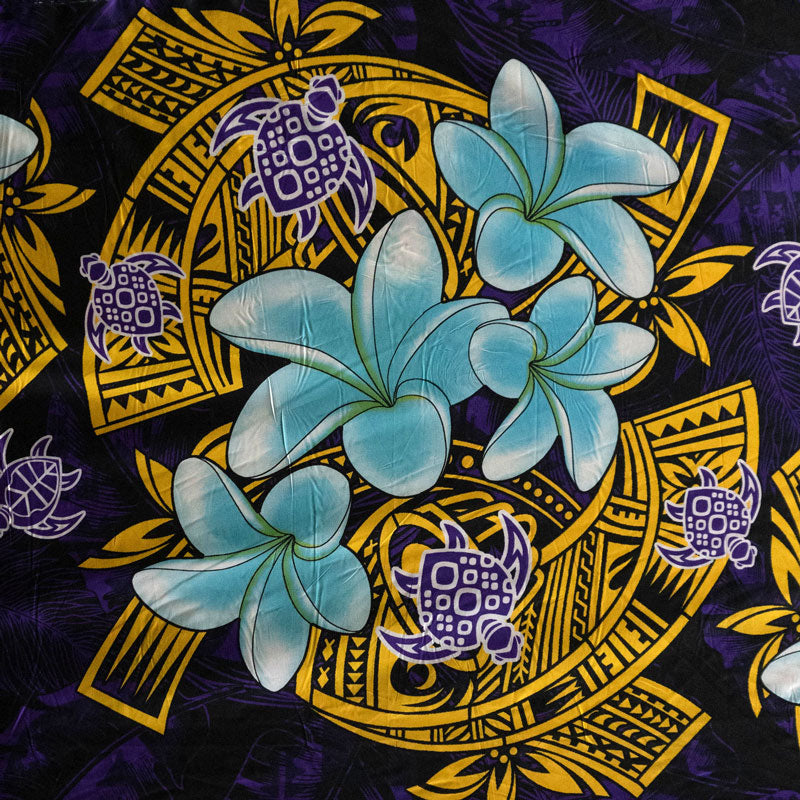 Plumeria Turtles Traditional Tribal design | Peachskin Fabric Purple