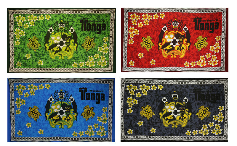 The Kingdom of Tonga Seal Plumerias Sea Turtles  | Polyester Tupenu