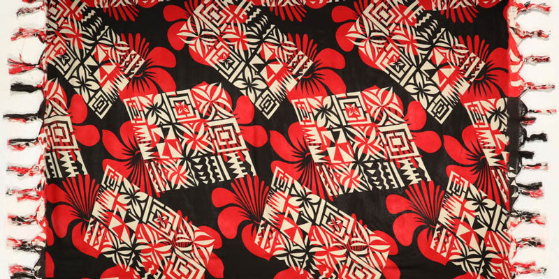 Hibiscus Flowers with Tapa blocks Sarong w/fringes