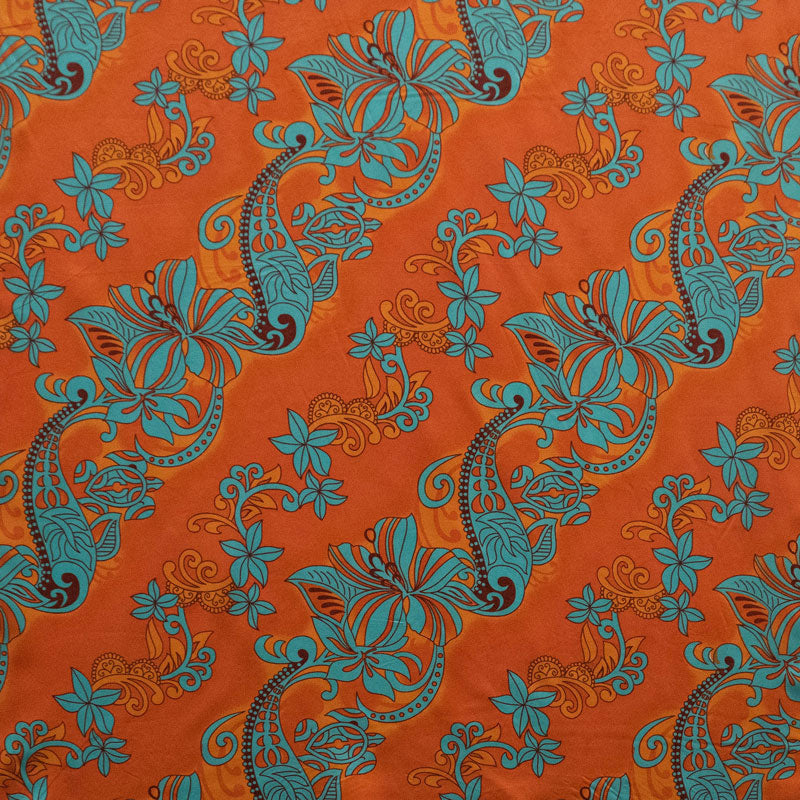 Hibiscus Plumeria Sea Turtle Swirl Design | Polyester Fabric Orange