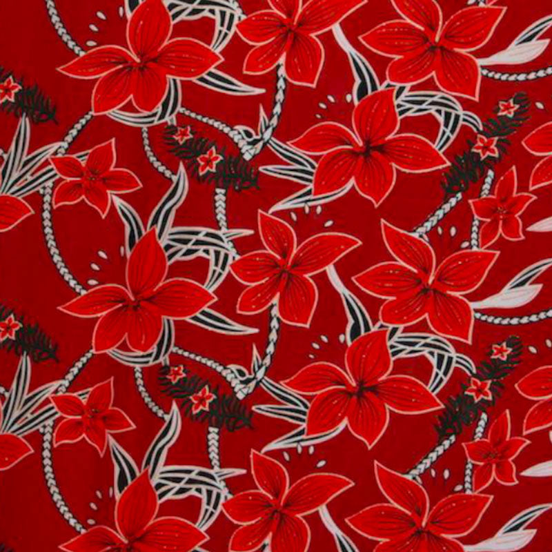 Large All Over Plumeria | Glitter Polyester Fabric Red