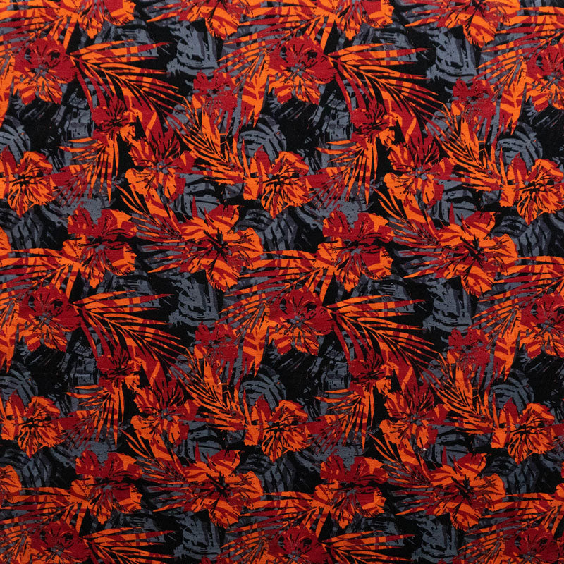 Hibiscus Palm Watercolor design | Cotton Light Barkcloth Fabric