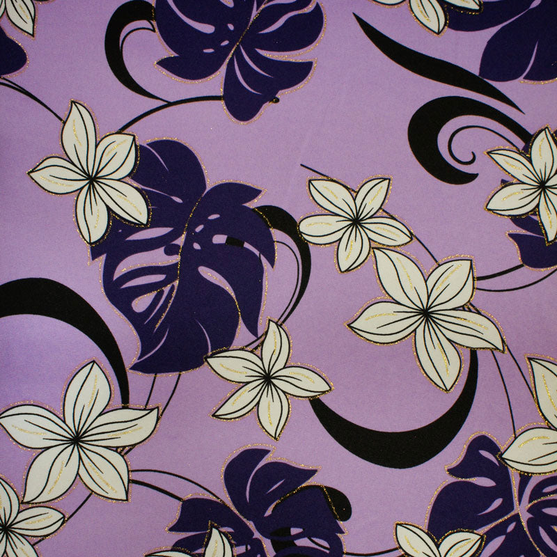 Plumeria flower Monstera leaves | Polyester Fabric  Purple