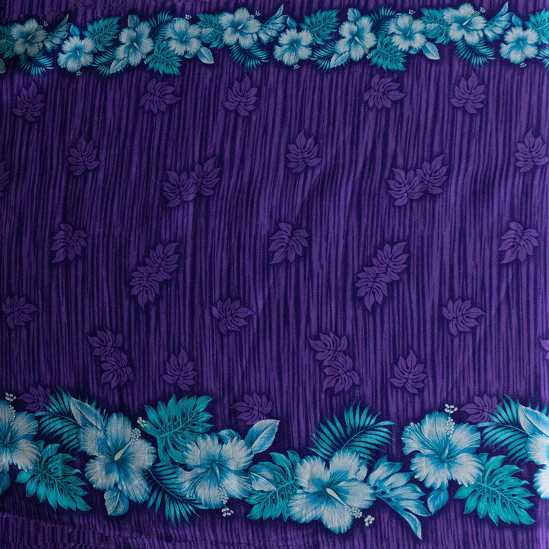 Hibiscus Palm Split leaf Double Border design Fabric  | Cotton Light Barkcloth