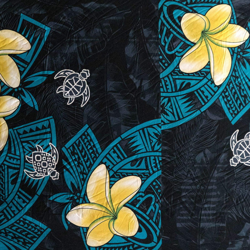 Plumeria Turtles Traditional Tribal design | Peachskin Fabric Charcoal