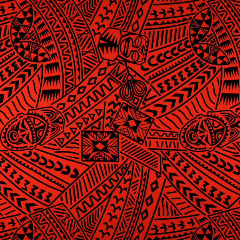 Polynesian Tiki Tribal Design | Polyester Flocking Fabric